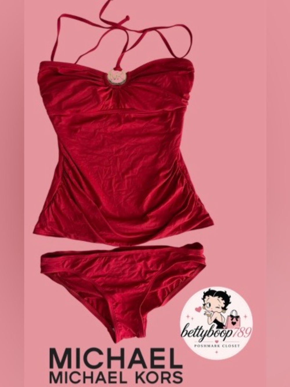 MICHAEL Michael Kors Red Tankini with MK Medallion